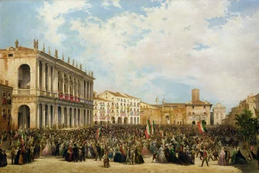 Viktor Emanuel II zeigt sich dem Volk von Vicenza vom Balkon des Palazzo Chiericati, 1869